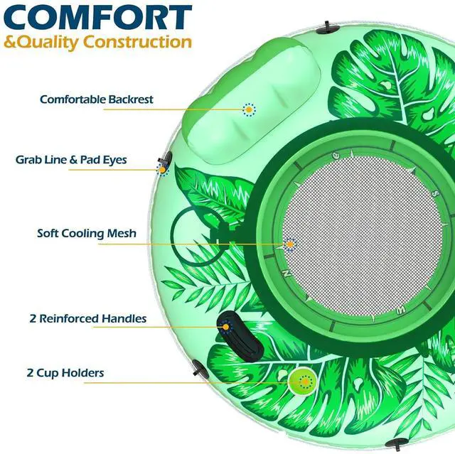 Alt view image 6 of 7 - Inflatable River Tube Float - Heavy Duty River Float Pool Floats Lake Premium Water Tubes for Floating Recreational River Raft Lounge Floaties with 2 Cup Holders for Adult