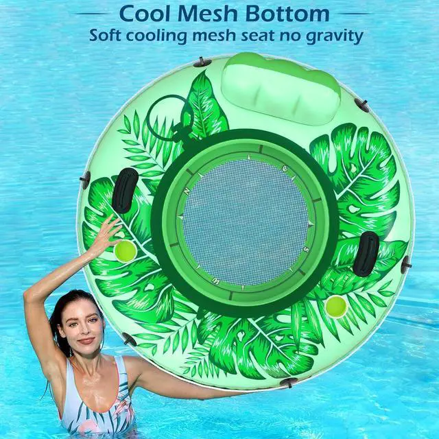 Alt view image 2 of 7 - Inflatable River Tube Float - Heavy Duty River Float Pool Floats Lake Premium Water Tubes for Floating Recreational River Raft Lounge Floaties with 2 Cup Holders for Adult