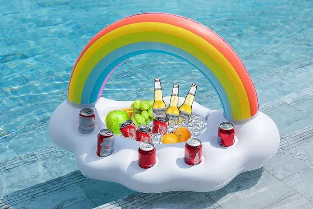 Alt view image 3 of 7 - Inflatable Pool Party Cooler - Rainbow Cloud Drink Holder Luau Hawaiian Tropical Beach Themed Birthday Easter Party Decorations Favors Outdoor Decor Pool Games Set for Kids Adults