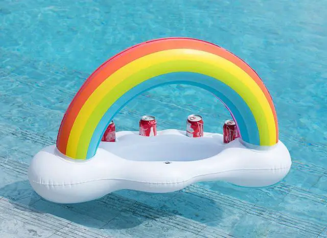 Alt view image 5 of 7 - Inflatable Pool Party Cooler - Rainbow Cloud Drink Holder Luau Hawaiian Tropical Beach Themed Birthday Easter Party Decorations Favors Outdoor Decor Pool Games Set for Kids Adults