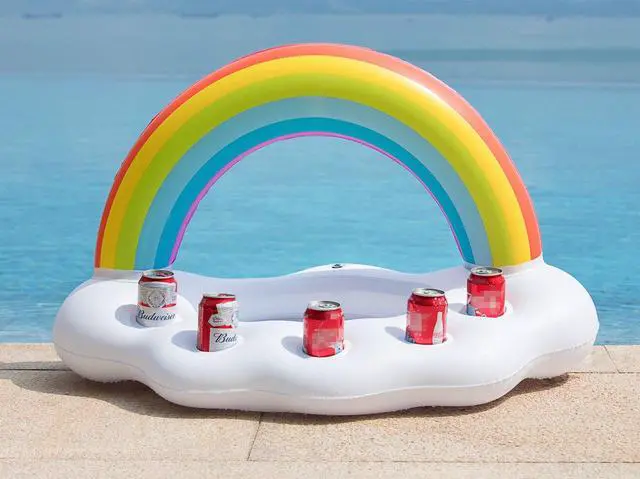 Alt view image 6 of 7 - Inflatable Pool Party Cooler - Rainbow Cloud Drink Holder Luau Hawaiian Tropical Beach Themed Birthday Easter Party Decorations Favors Outdoor Decor Pool Games Set for Kids Adults