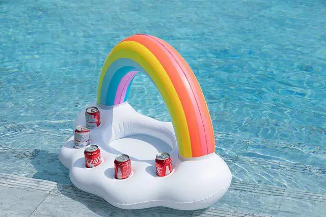 Alt view image 4 of 7 - Inflatable Pool Party Cooler - Rainbow Cloud Drink Holder Luau Hawaiian Tropical Beach Themed Birthday Easter Party Decorations Favors Outdoor Decor Pool Games Set for Kids Adults