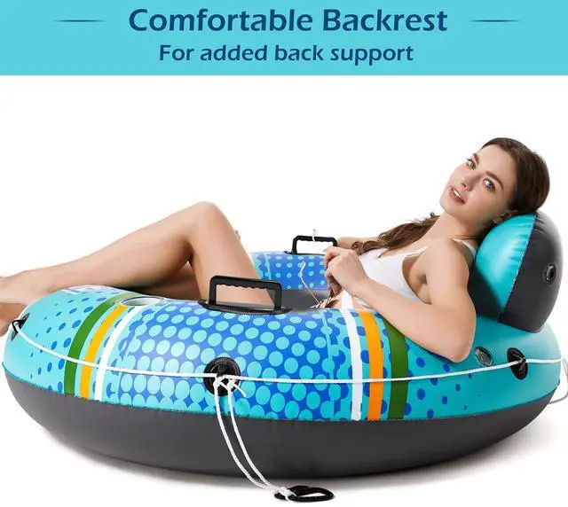 Alt view image 3 of 7 - Inflatable River Tube Float - Heavy Duty River Float Pool Floats Lake Premium Water Tubes for Floating Recreational River Raft Lounge Floaties with 2 Cup Holders for Adult