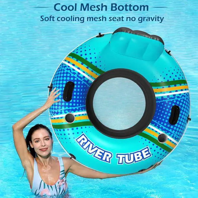 Alt view image 4 of 7 - Inflatable River Tube Float - Heavy Duty River Float Pool Floats Lake Premium Water Tubes for Floating Recreational River Raft Lounge Floaties with 2 Cup Holders for Adult