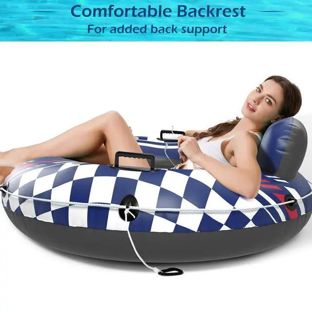 Alt view image 3 of 7 - Inflatable River Tube Float - Heavy Duty River Float Pool Floats Lake Premium Water Tubes for Floating Recreational River Raft Lounge Floaties with 2 Cup Holders for Adult
