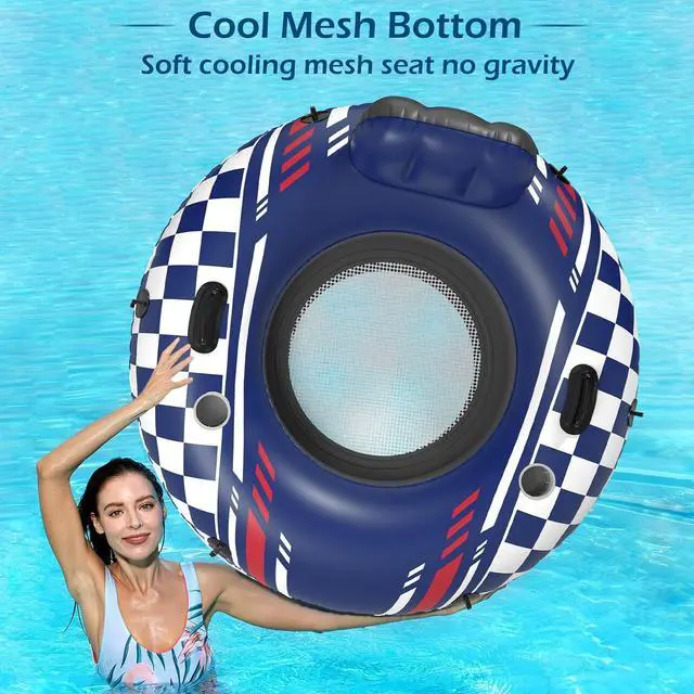 Alt view image 4 of 7 - Inflatable River Tube Float - Heavy Duty River Float Pool Floats Lake Premium Water Tubes for Floating Recreational River Raft Lounge Floaties with 2 Cup Holders for Adult