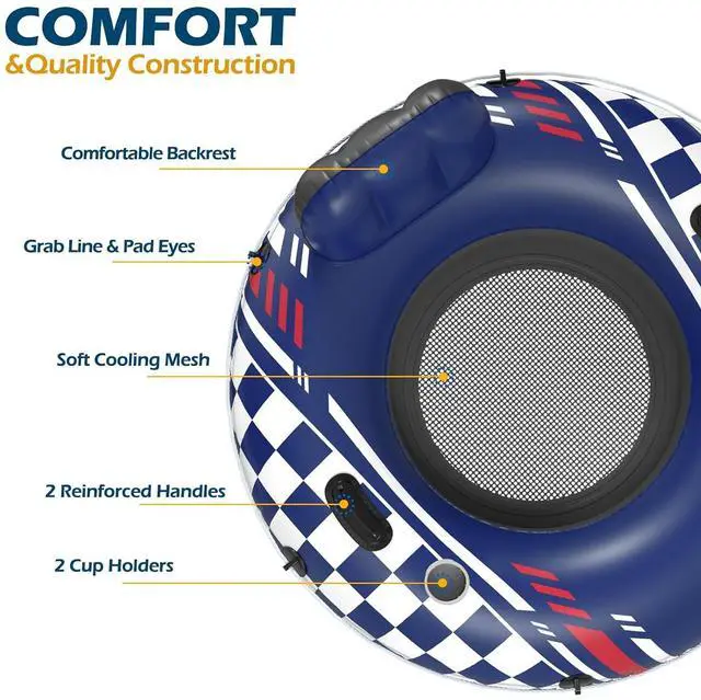 Alt view image 6 of 7 - Inflatable River Tube Float - Heavy Duty River Float Pool Floats Lake Premium Water Tubes for Floating Recreational River Raft Lounge Floaties with 2 Cup Holders for Adult