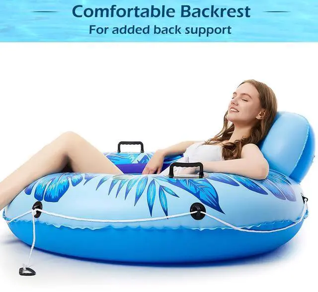 Alt view image 2 of 7 - Inflatable River Tube Float - Heavy Duty River Float Pool Floats Lake Premium Water Tubes for Floating Recreational River Raft Lounge Floaties with 2 Cup Holders for Adult