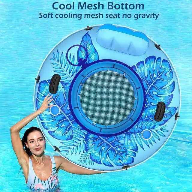 Alt view image 4 of 7 - Inflatable River Tube Float - Heavy Duty River Float Pool Floats Lake Premium Water Tubes for Floating Recreational River Raft Lounge Floaties with 2 Cup Holders for Adult