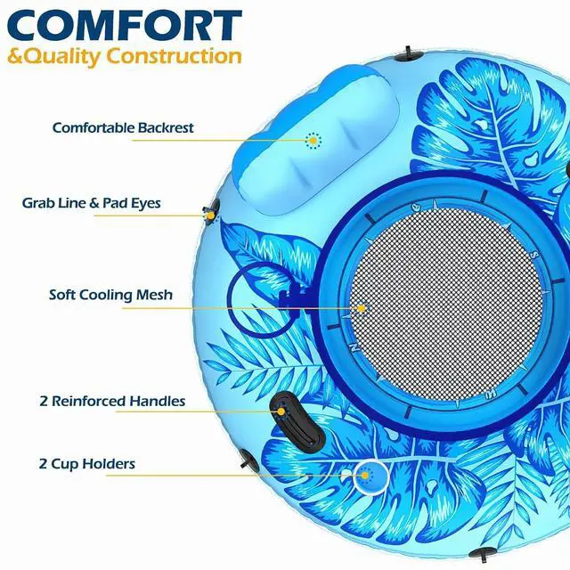 Alt view image 6 of 7 - Inflatable River Tube Float - Heavy Duty River Float Pool Floats Lake Premium Water Tubes for Floating Recreational River Raft Lounge Floaties with 2 Cup Holders for Adult