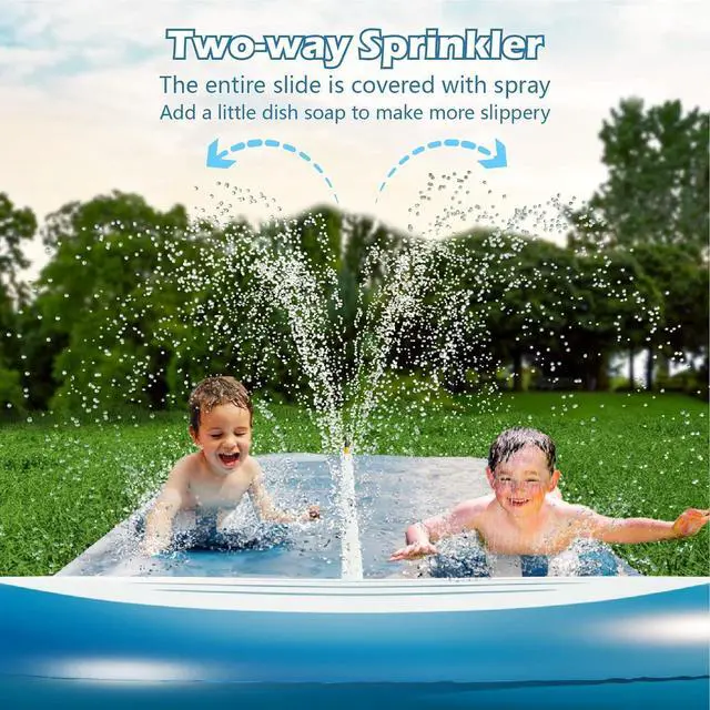 Alt view image 2 of 7 - Slip and Water Slide - 20Ft Heavy Duty Lawn Slip Waterslide for Kids Adults with Splash Sprinkler N 2 Bodyboards Backyard Summer Outside Outdoor Water Play Toys (Shark-2Lanes)