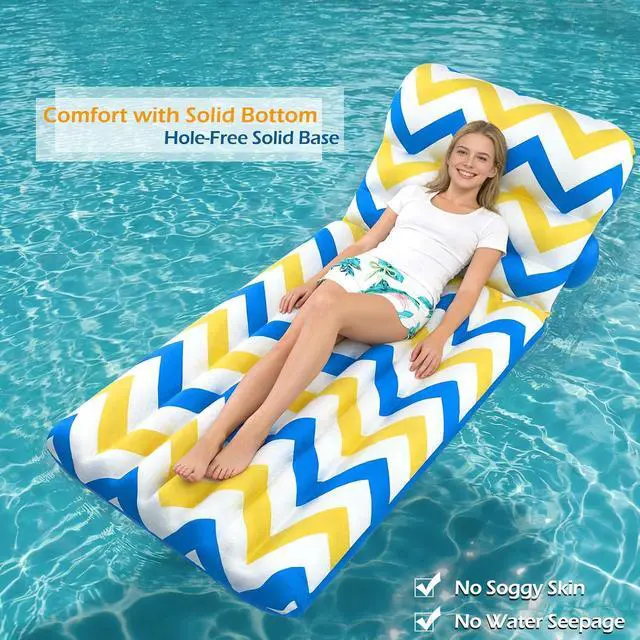 Alt view image 4 of 7 - Inflatable Pool Float Adult - Ultra-Comfort Soft Fabric Pool Floaties Lounge Floats Floating Chair Raft with Adjustable Backrest Air Lounger Tanning Float for Pool Beach Party