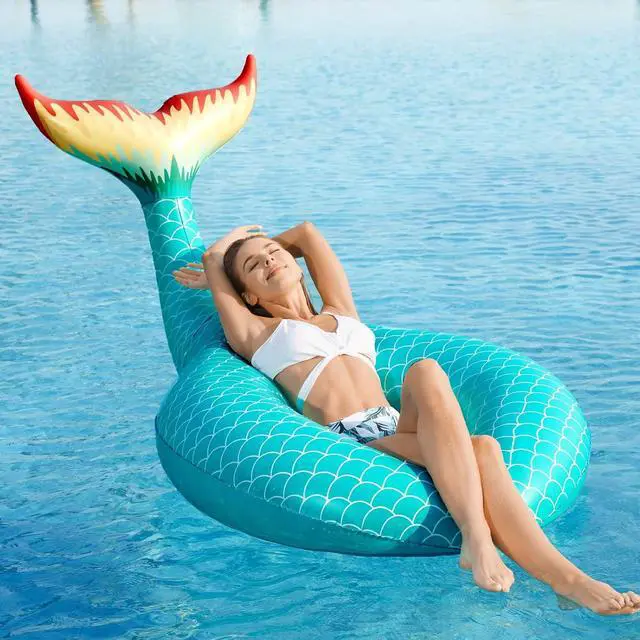 Alt view image 2 of 7 - Giant Inflatable Mermaid Tail Pool Float with Fast Valves Pool Floaties Tube Summer Beach Swimming Pool Party Lounge Raft Water Floaty Decorations Toys for Adults Kids Green L