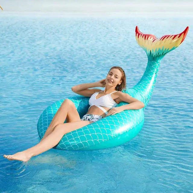 Alt view image 3 of 7 - Giant Inflatable Mermaid Tail Pool Float with Fast Valves Pool Floaties Tube Summer Beach Swimming Pool Party Lounge Raft Water Floaty Decorations Toys for Adults Kids Green L