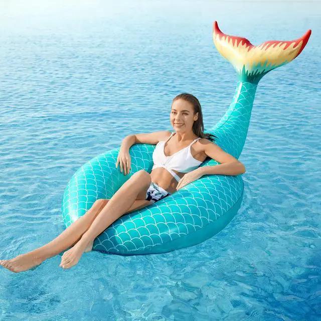 Alt view image 4 of 7 - Giant Inflatable Mermaid Tail Pool Float with Fast Valves Pool Floaties Tube Summer Beach Swimming Pool Party Lounge Raft Water Floaty Decorations Toys for Adults Kids Green L