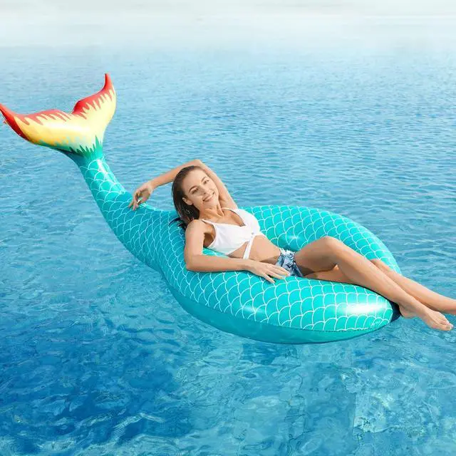 Alt view image 5 of 7 - Giant Inflatable Mermaid Tail Pool Float with Fast Valves Pool Floaties Tube Summer Beach Swimming Pool Party Lounge Raft Water Floaty Decorations Toys for Adults Kids Green L