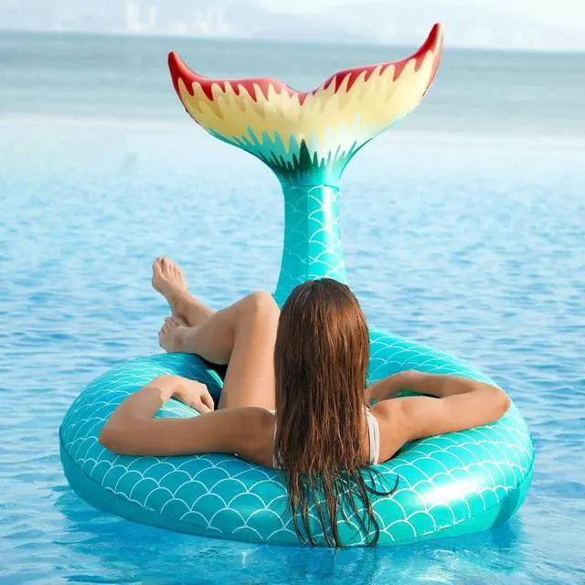 Alt view image 6 of 7 - Giant Inflatable Mermaid Tail Pool Float with Fast Valves Pool Floaties Tube Summer Beach Swimming Pool Party Lounge Raft Water Floaty Decorations Toys for Adults Kids Green L