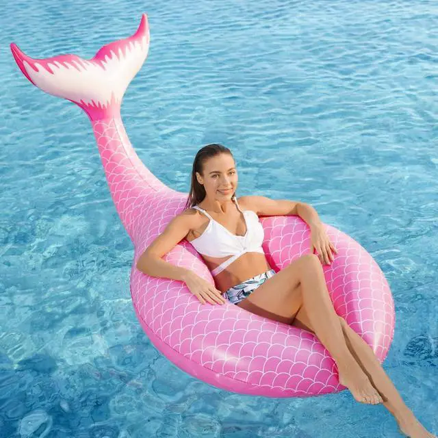 Alt view image 3 of 7 - Giant Inflatable Mermaid Tail Pool Float with Fast Valves Pool Floaties Tube Summer Beach Swimming Pool Party Lounge Raft Water Floaty Decorations Toys for Adults Kids Pink L
