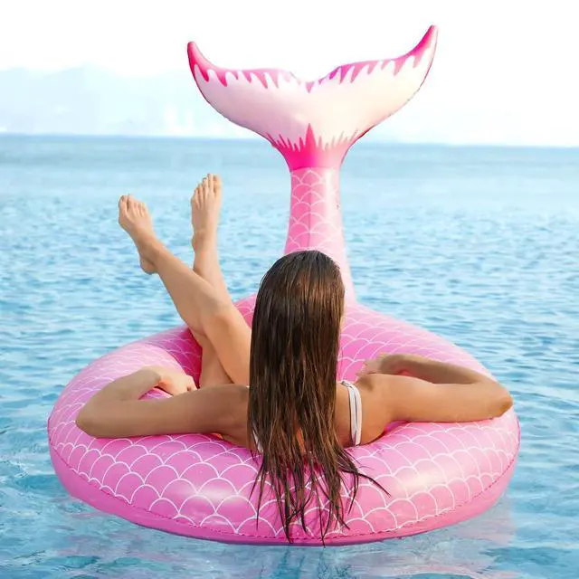 Alt view image 6 of 7 - Giant Inflatable Mermaid Tail Pool Float with Fast Valves Pool Floaties Tube Summer Beach Swimming Pool Party Lounge Raft Water Floaty Decorations Toys for Adults Kids Pink L