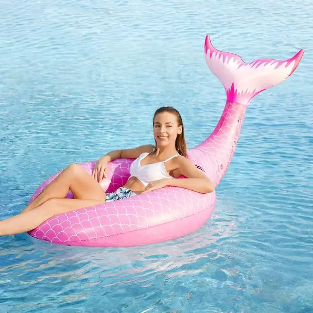 Alt view image 2 of 7 - Giant Inflatable Mermaid Tail Pool Float with Fast Valves Pool Floaties Tube Summer Beach Swimming Pool Party Lounge Raft Water Floaty Decorations Toys for Adults Kids Pink L