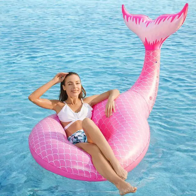 Alt view image 5 of 7 - Giant Inflatable Mermaid Tail Pool Float with Fast Valves Pool Floaties Tube Summer Beach Swimming Pool Party Lounge Raft Water Floaty Decorations Toys for Adults Kids Pink L