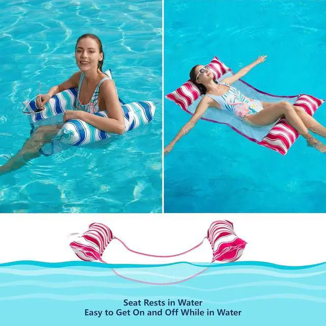 Alt view image 5 of 7 - Inflatable Pool Hammock Float - 2 Pack Water Hammock Pool Floaties Multi-Purpose (Saddle Lounge Chair Drifter) 4 in 1 Lake Beach Floating Loungers Swimming Pool Floats Toys for Adults