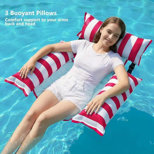 Alt view image 5 of 7 - Inflatable Pool Floats Adult - Fabric Pool Floaties Chair Lake Beach Floating Lounger Chair Swimming Pool Noodles Water Hammock Float Mesh Party Floaty Toys Fun for Adults Heavy Duty