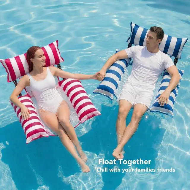 Alt view image 6 of 7 - Inflatable Pool Floats Adult - Fabric Pool Floaties Chair Lake Beach Floating Lounger Chair Swimming Pool Noodles Water Hammock Float Mesh Party Floaty Toys Fun for Adults Heavy Duty