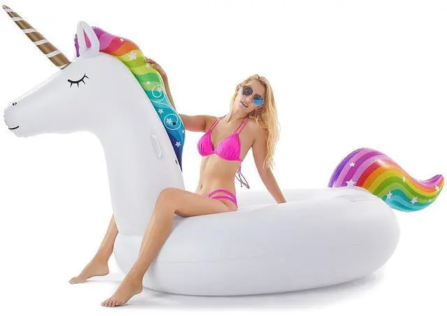 Main image of Giant Inflatable Unicorn Pool Float Floatie Ride On with Fast Valves Large Rideable Blow Up Summer Beach Swimming Pool Party Lounge Raft Decorations Toys for Kids Adults