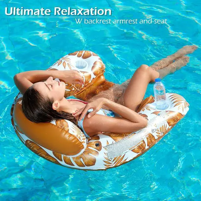 Alt view image 2 of 7 - Inflatable Pool Float Chair - 2 Pack Floating Pool Chair Lounge Floats for Swimming Pool Water Chair Pool Lounger with Cup Holder Toy Party Floaties for Adults XL