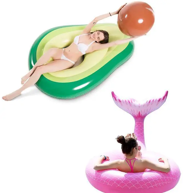 Main image of Inflatable Avocado Pool Float Floatie with Ball and Jasonwell Giant Inflatable Mermaid Tail Pool Float with Fast Valves