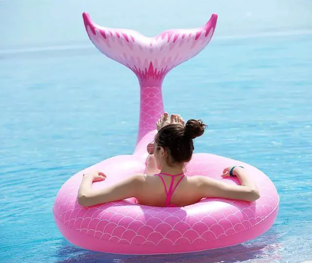 Alt view image 5 of 7 - Inflatable Avocado Pool Float Floatie with Ball and Jasonwell Giant Inflatable Mermaid Tail Pool Float with Fast Valves