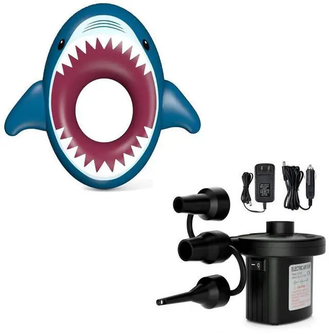 Main image of Inflatable Shark Pool Float Shark Floaties and Electric Air Pump