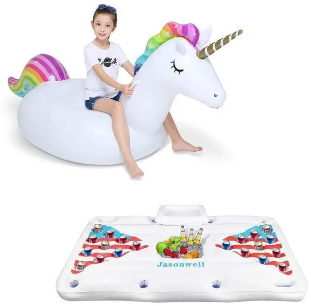 Main image of Big Inflatable Unicorn Pool Float and Jasonwell Beer Pong Pool Float