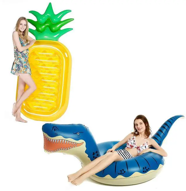 Main image of Giant 76" Pineapple Pool Party Float Raft Summer Beach Swimming Pool Inflatable and Jasonwell Inflatable Dinosaur Pool Float Tube for Boys Girls T-Rex Floatie