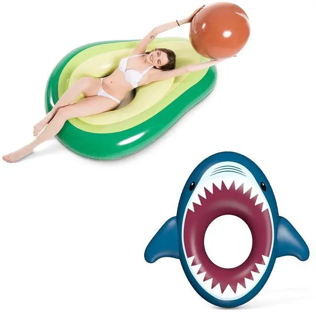 Main image of Inflatable Avocado & Shark Pool Float Set with Ball