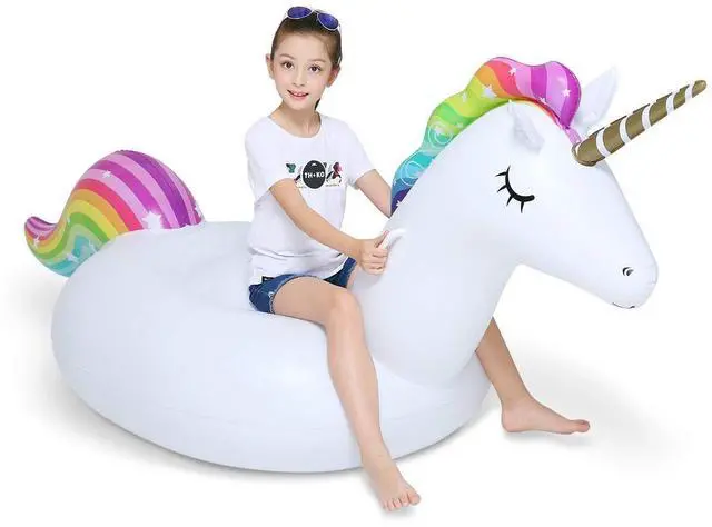 Alt view image 2 of 7 - Big Inflatable Unicorn Pool Float and Jasonwell Beer Pong Pool Float