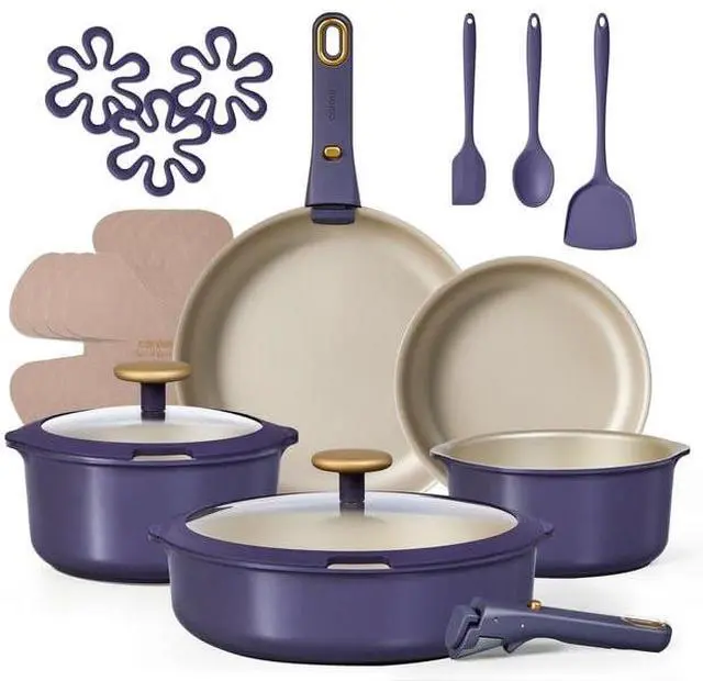 Main image of CAROTE 19 Pcs Pots and Pans Set, Nonstick Cookware Sets with Detachable Handle, Purple Dishwasher Safe, Oven Safe, Cookware Non Stick Cooking Set w/Frying Pans & Saucepans(PFOS, PFOA Free)