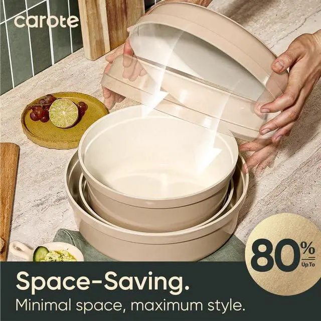 Alt view image 3 of 7 - CAROTE 18 Pcs Ceramic Cookware Set Titanium Nonstick with Detachable Handles, Non Toxic Cookware, Pots and Pans Set Non Stick Removable Handles, Induction Available, Kitchen Cooking, Dishwasher Safe