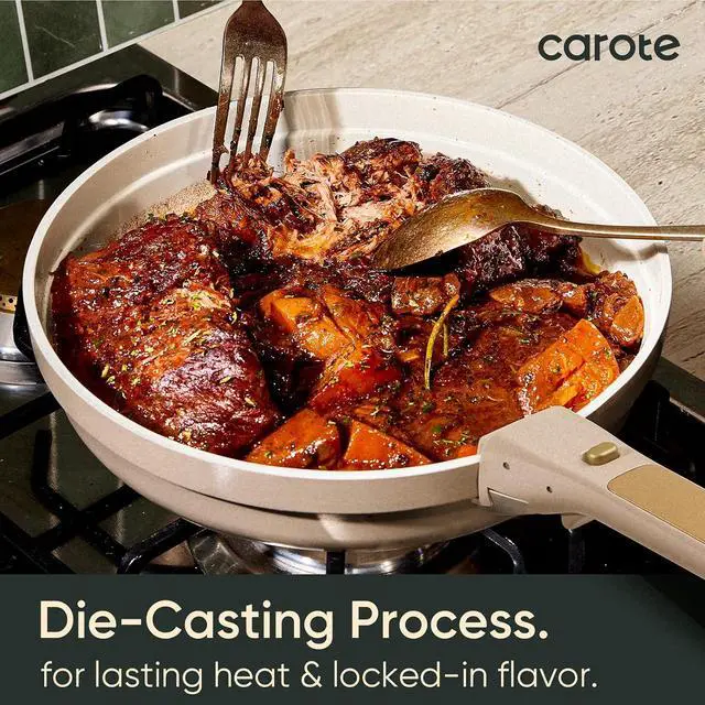 Alt view image 7 of 7 - CAROTE 18 Pcs Ceramic Cookware Set Titanium Nonstick with Detachable Handles, Non Toxic Cookware, Pots and Pans Set Non Stick Removable Handles, Induction Available, Kitchen Cooking, Dishwasher Safe