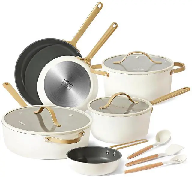 Main image of CAROTE 12PCS Saudi Collection Nonstick Cookware Set, Pots and Pans Set Non Stick, Dishwasher Safe, Oven Safe Up to 500°F, Cream and Gold