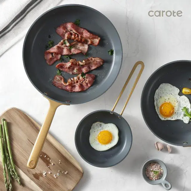 Alt view image 2 of 7 - CAROTE 12PCS Saudi Collection Nonstick Cookware Set, Pots and Pans Set Non Stick, Dishwasher Safe, Oven Safe Up to 500°F, Cream and Gold