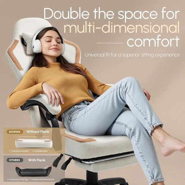 Alt view image 4 of 7 - Fabric Gaming Chair with Pocket Spring Cushion,Breathable Computer Chairs with Massage Lumbar Support and Footrest,High Back Game Office Chair for Adult,Beige