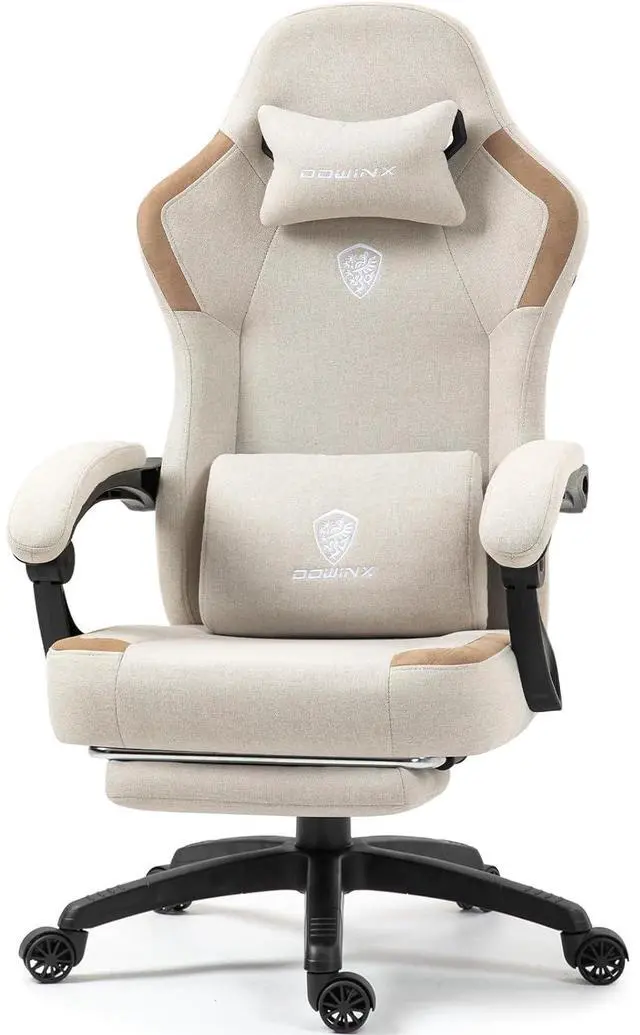 Main image of Fabric Gaming Chair with Pocket Spring Cushion,Breathable Computer Chairs with Massage Lumbar Support and Footrest,High Back Game Office Chair for Adult,Beige