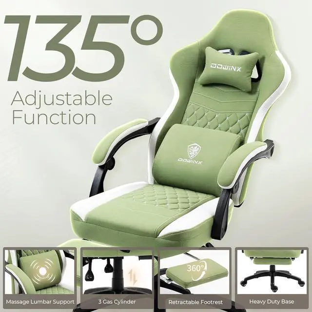 Alt view image 6 of 7 - Ergonomic Gaming Chair - Breathable Fabric with Gel Pad, Pocket Spring Cushion & Retractable Footrest, Comfortable Gamer Chair with Storage Bag,Deep Green