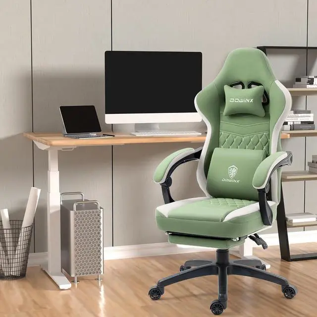 Main image of Ergonomic Gaming Chair - Breathable Fabric with Gel Pad, Pocket Spring Cushion & Retractable Footrest, Comfortable Gamer Chair with Storage Bag,Deep Green