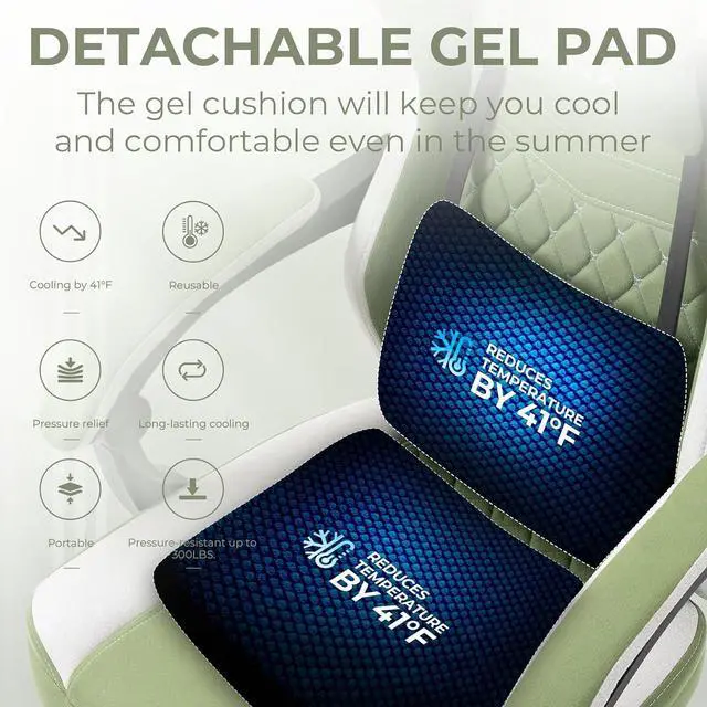 Alt view image 3 of 7 - Ergonomic Gaming Chair - Breathable Fabric with Gel Pad, Pocket Spring Cushion & Retractable Footrest, Comfortable Gamer Chair with Storage Bag,Deep Green