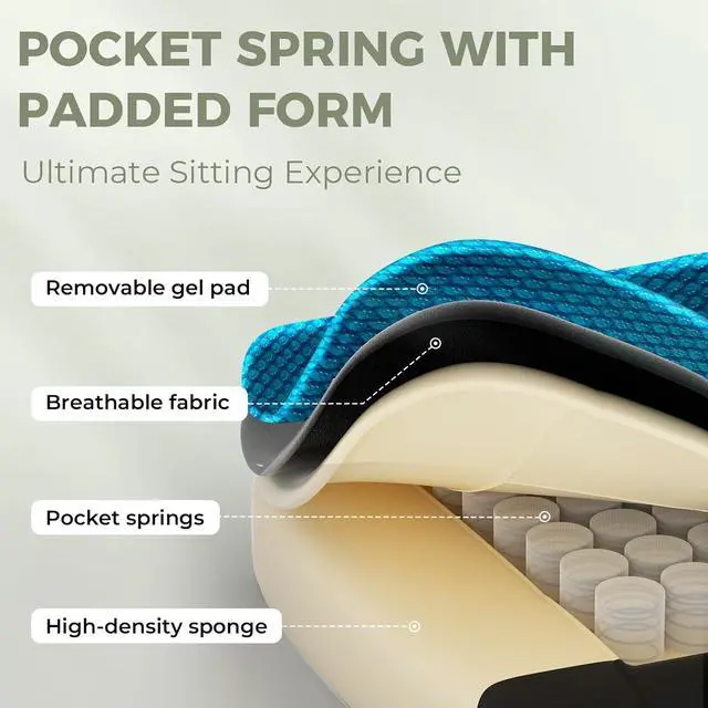 Alt view image 5 of 7 - Ergonomic Gaming Chair - Breathable Fabric with Gel Pad, Pocket Spring Cushion & Retractable Footrest, Comfortable Gamer Chair with Storage Bag,Deep Green