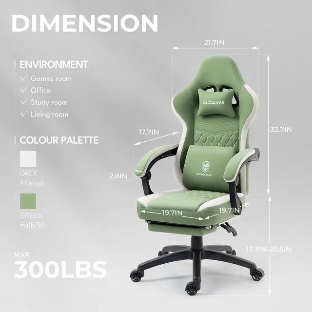 Alt view image 2 of 7 - Ergonomic Gaming Chair - Breathable Fabric with Gel Pad, Pocket Spring Cushion & Retractable Footrest, Comfortable Gamer Chair with Storage Bag,Deep Green