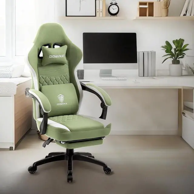 Alt view image 7 of 7 - Ergonomic Gaming Chair - Breathable Fabric with Gel Pad, Pocket Spring Cushion & Retractable Footrest, Comfortable Gamer Chair with Storage Bag,Deep Green